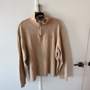 Polo Ralph Lauren Tan Estate Rib Quarter Zip Pullover 100% Cotton Sweater XXL